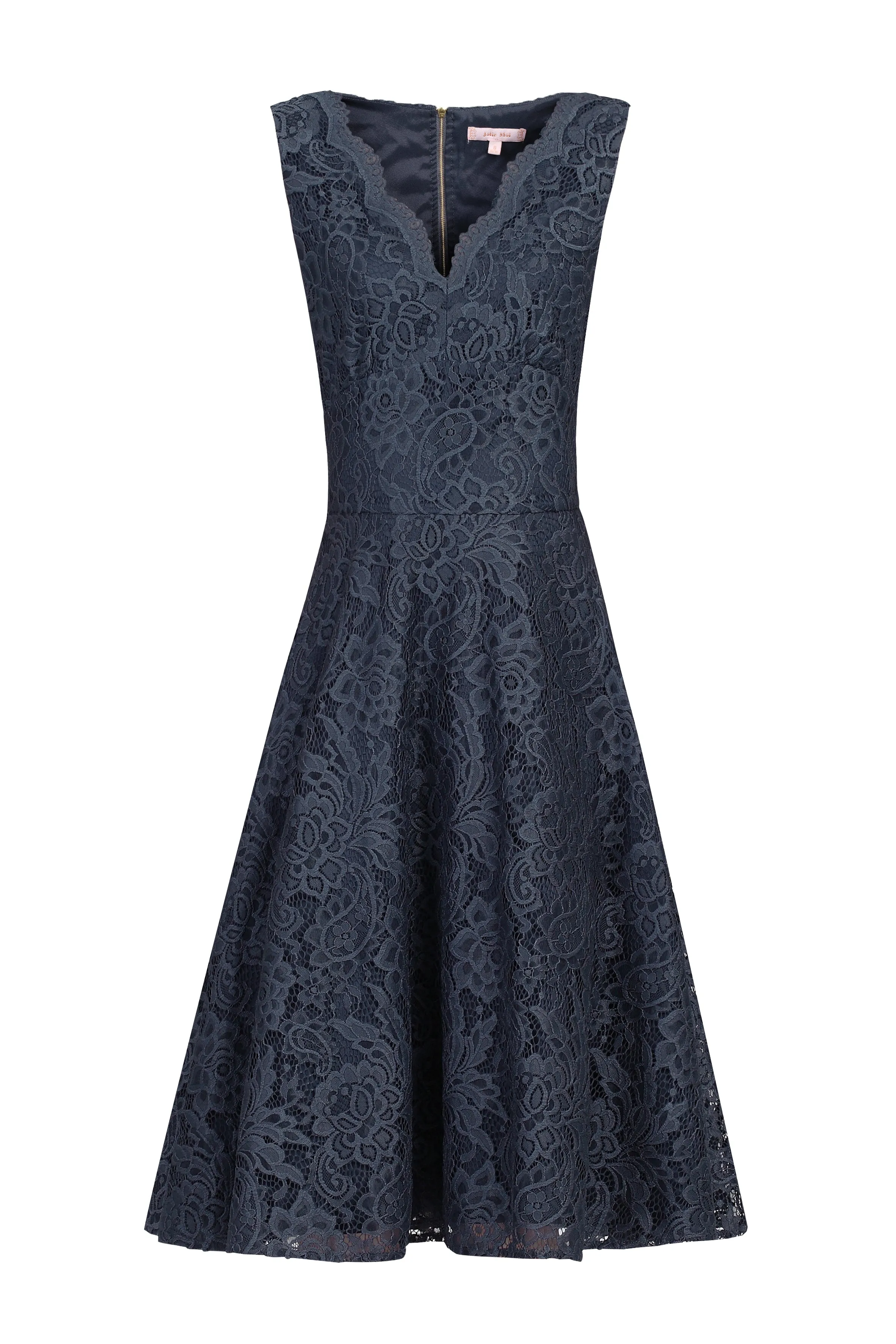 Scalloped Lace Swing Dress, Dark Grey