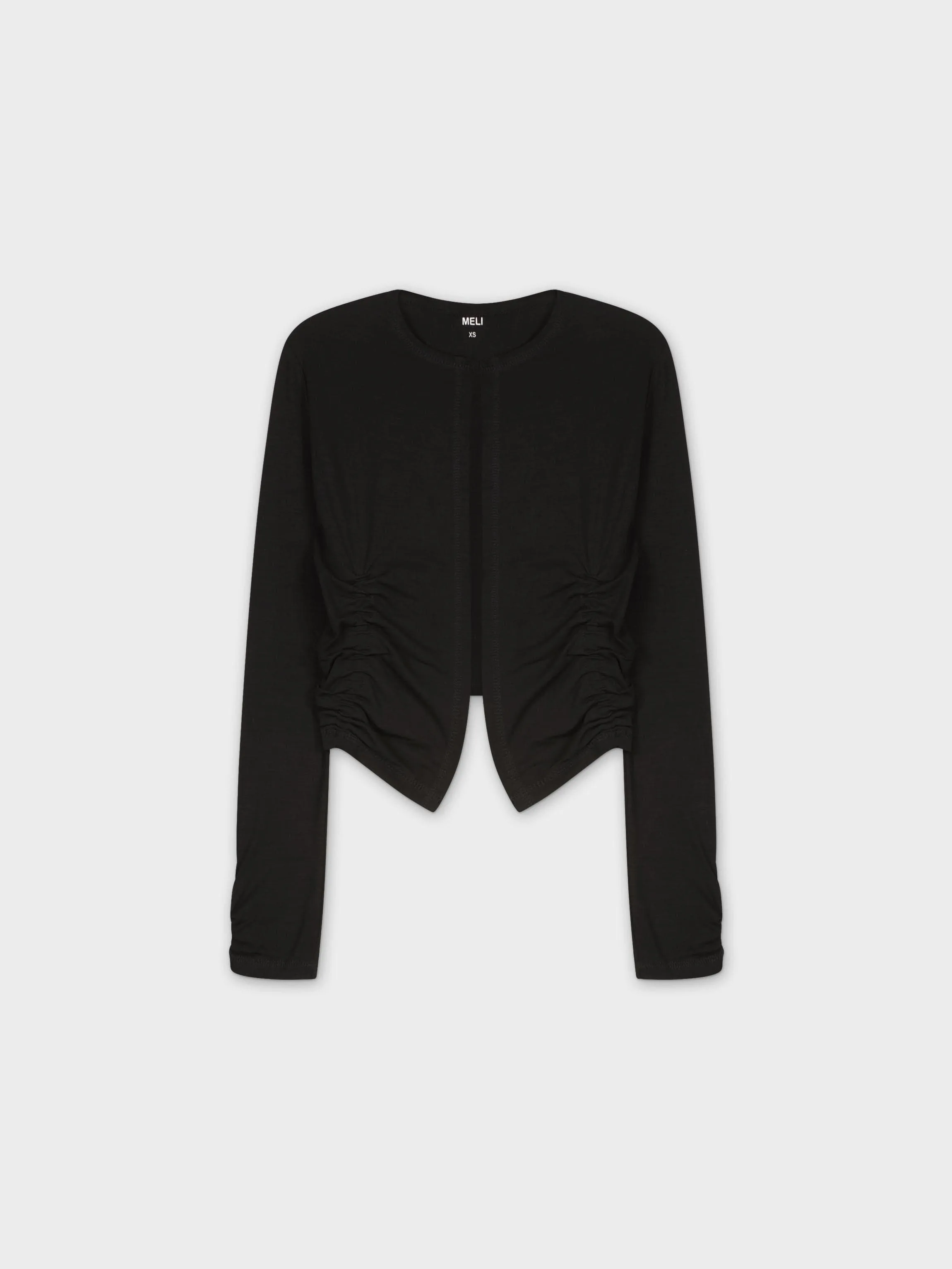 SHIRRED CROPPED CARDIGAN-BLACK