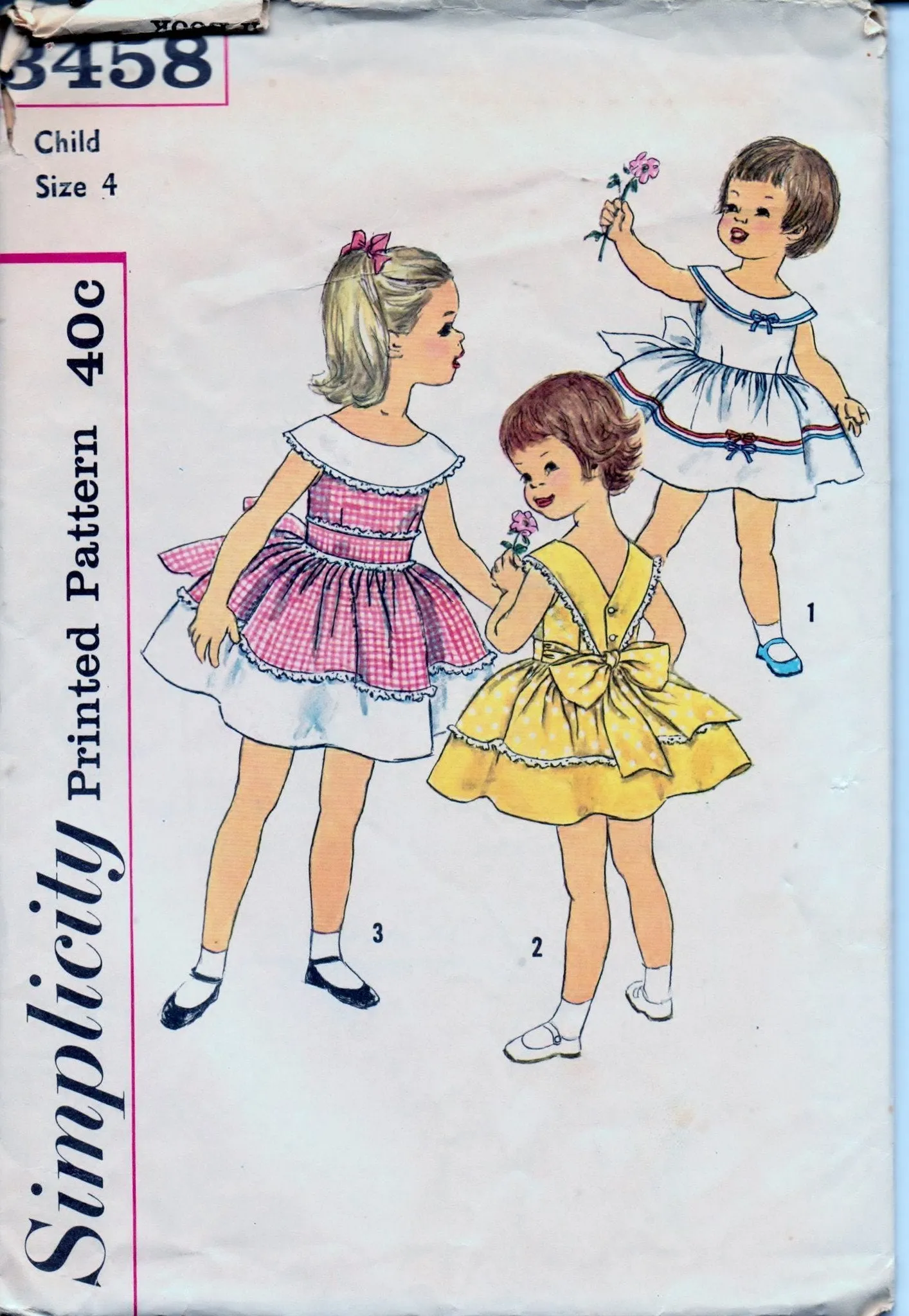 Simplicity 3458 Little Girls One Piece Sleeveless Dress Vintage 1950's Sewing Pattern