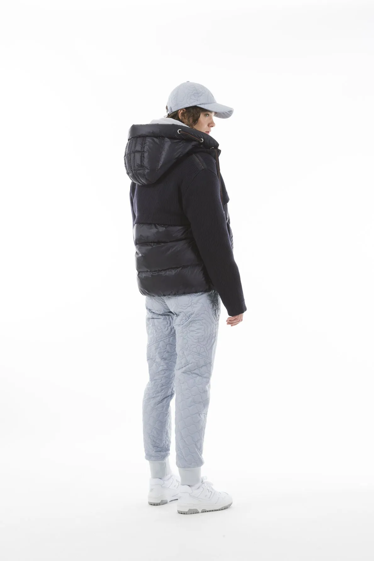 Sina Navy Puffer Jacket With Knit Contrast