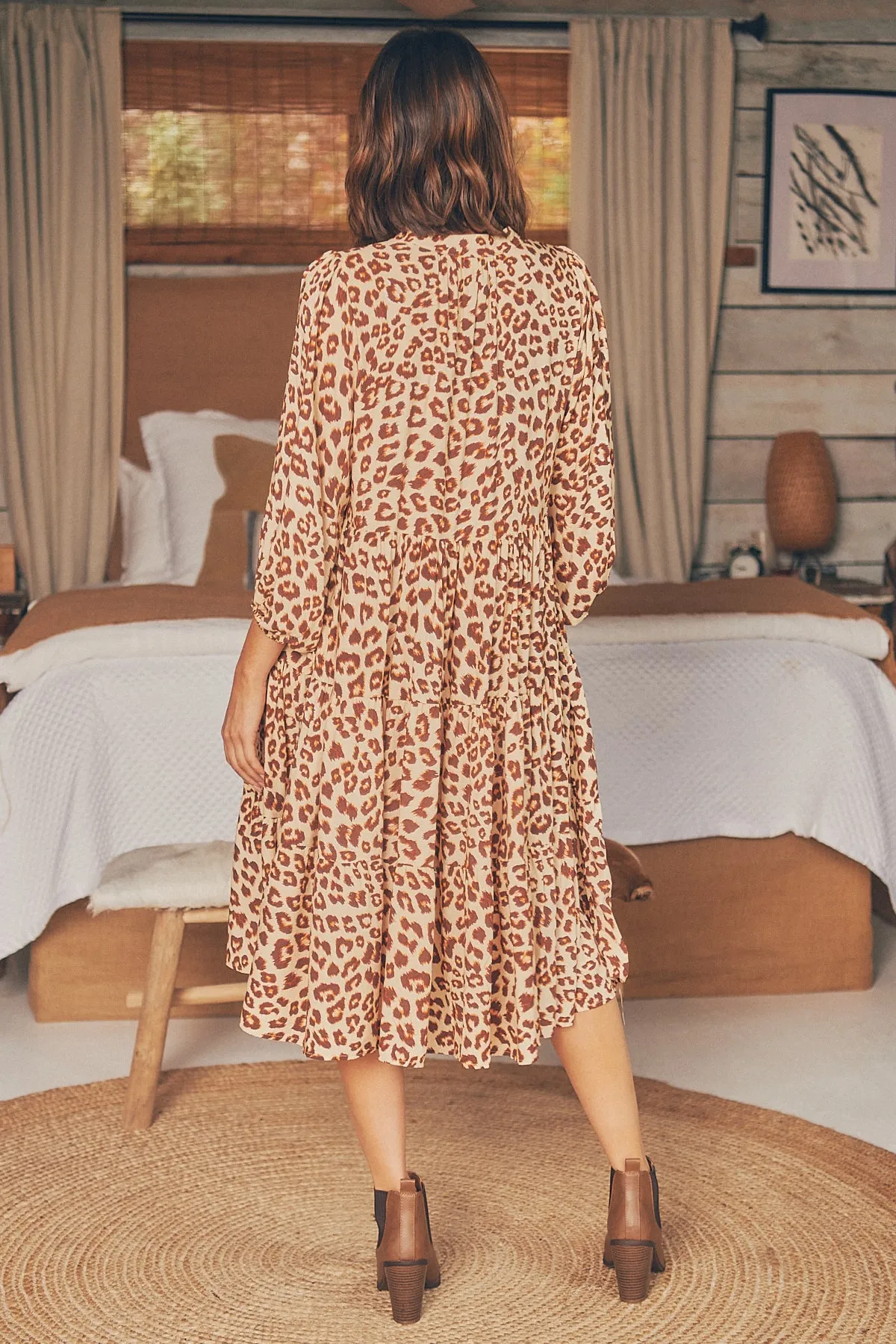 Siona Leopard Print Ballon Sleeve Dress