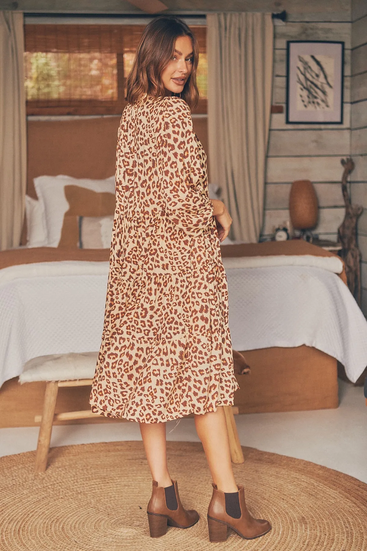 Siona Leopard Print Ballon Sleeve Dress