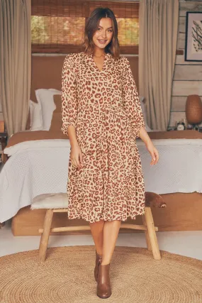 Siona Leopard Print Ballon Sleeve Dress