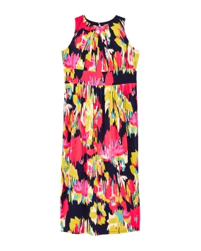 Sleeveless Waist Defining Maxi Dress | Navy / Coral