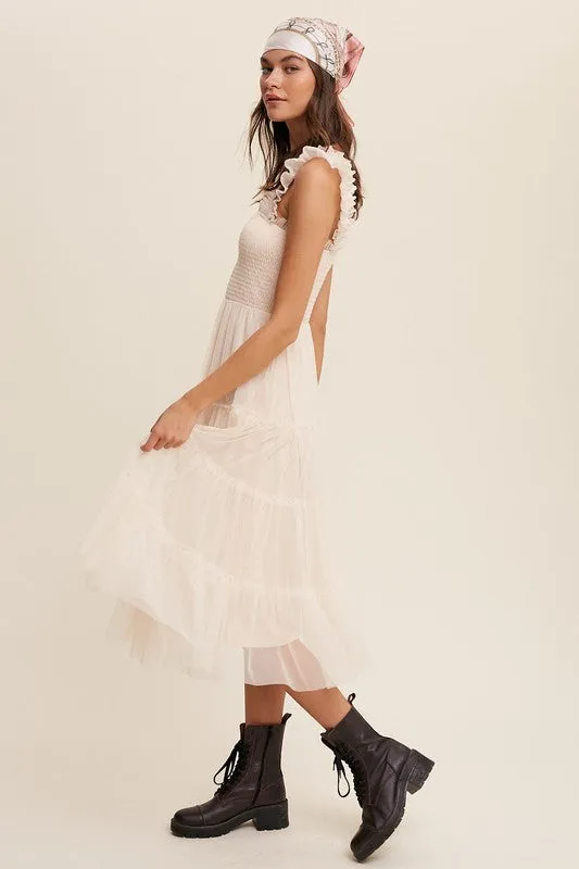 Smocked Ruffle Tiered Mesh Dress