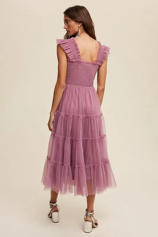 Smocked Ruffle Tiered Mesh Dress