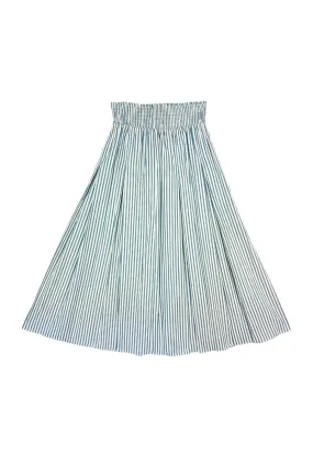 Smocked Waist MIDI Skirt - Deep Sea Stripe