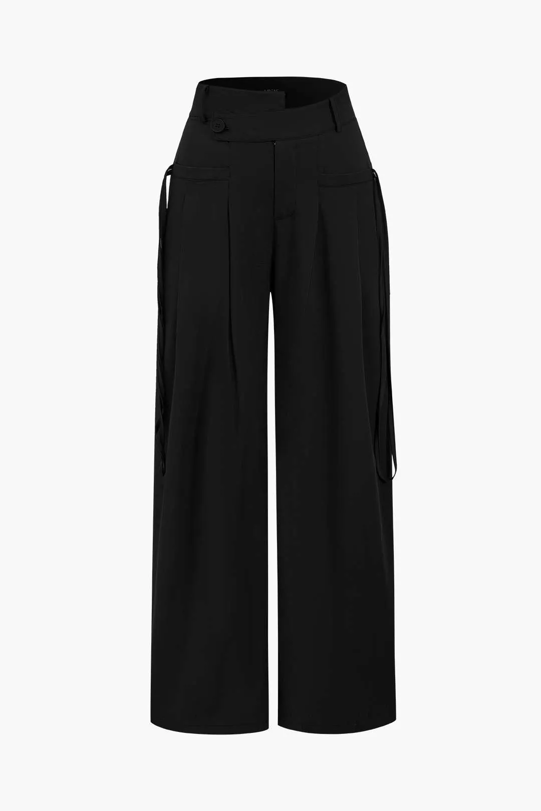 Solid Wide Leg Pocket Trousers