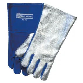 Split Cowhide Front Welding Gloves, Aluminized Back, Large, Blue Front, 1 Pair