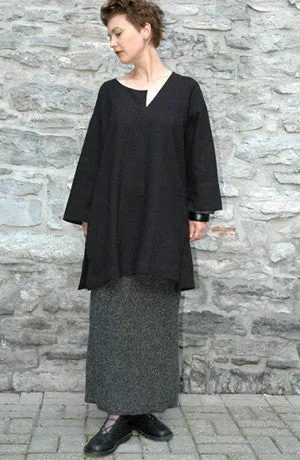 Split Neck Tunic in Black Papyrus