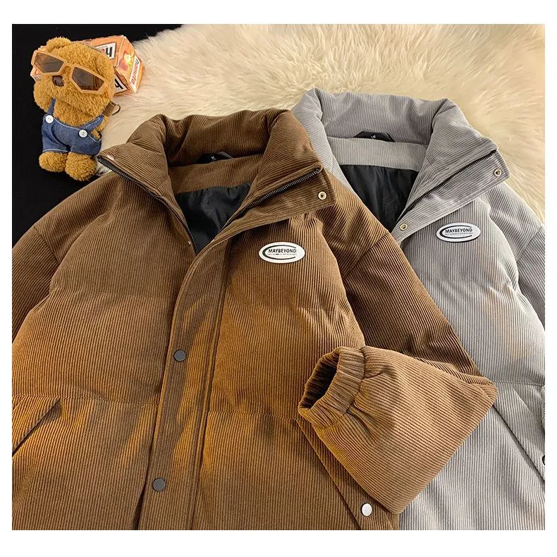 Stand-Up Collar Thickened Retro Corduroy Puffer Coat