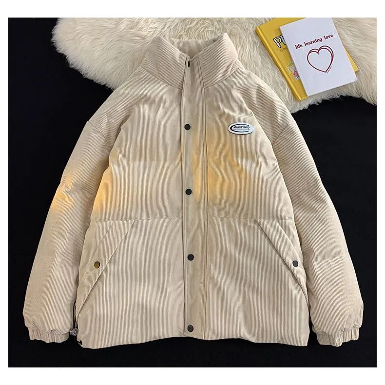 Stand-Up Collar Thickened Retro Corduroy Puffer Coat