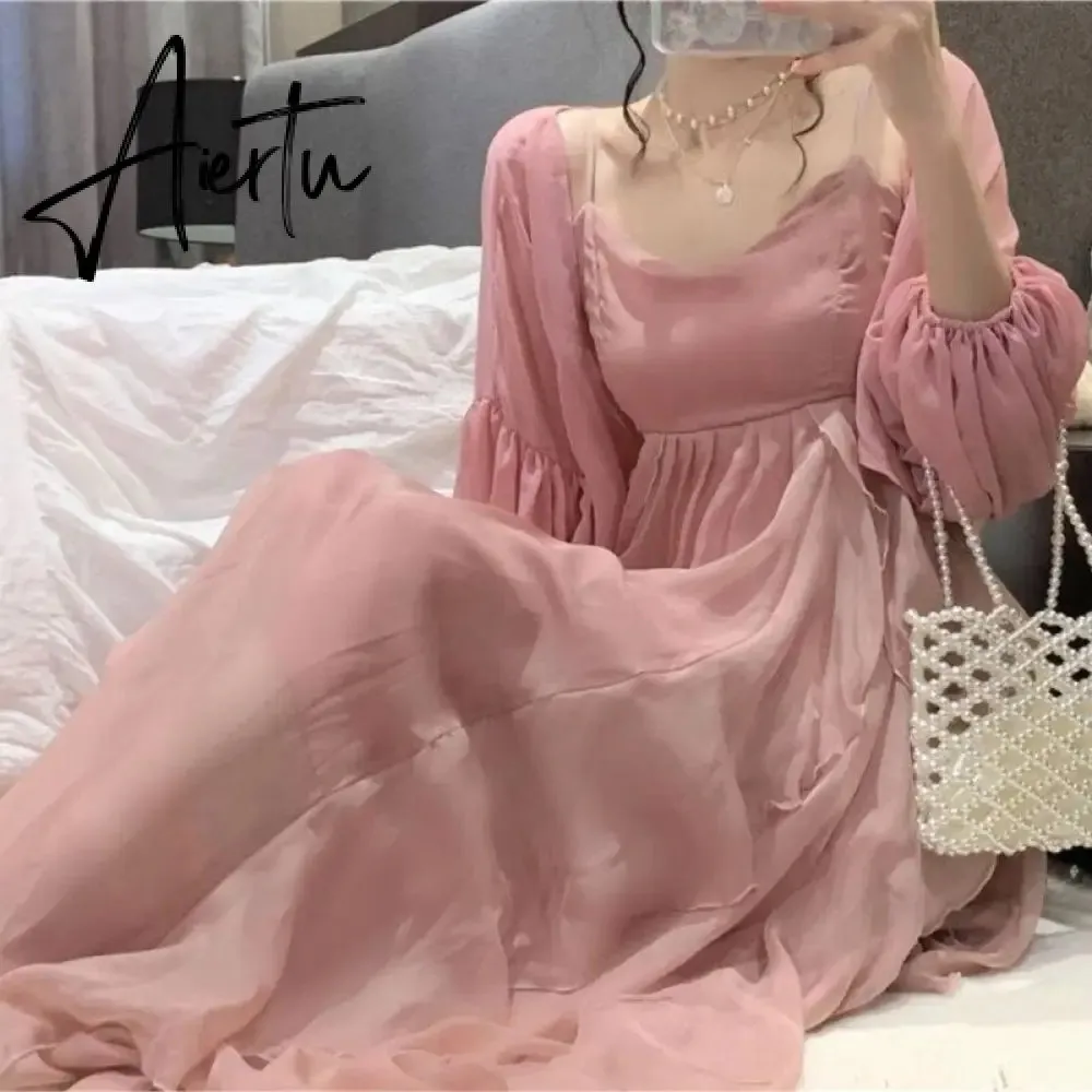 Summer Women Maxi Long Sundress Suspenders Solid Ruffls Fairy Vestidos Long Elegant Feminine Holiday Beach Romantic Dress