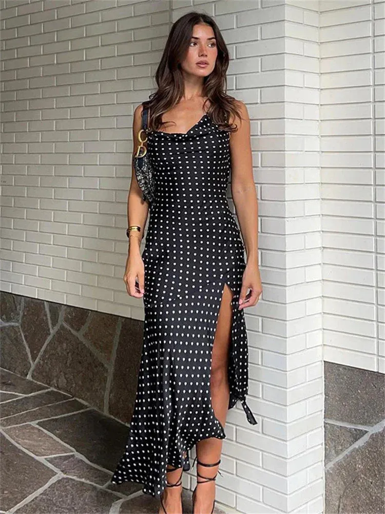 Swinging Neck Straps Maxi Dress with Backless Design