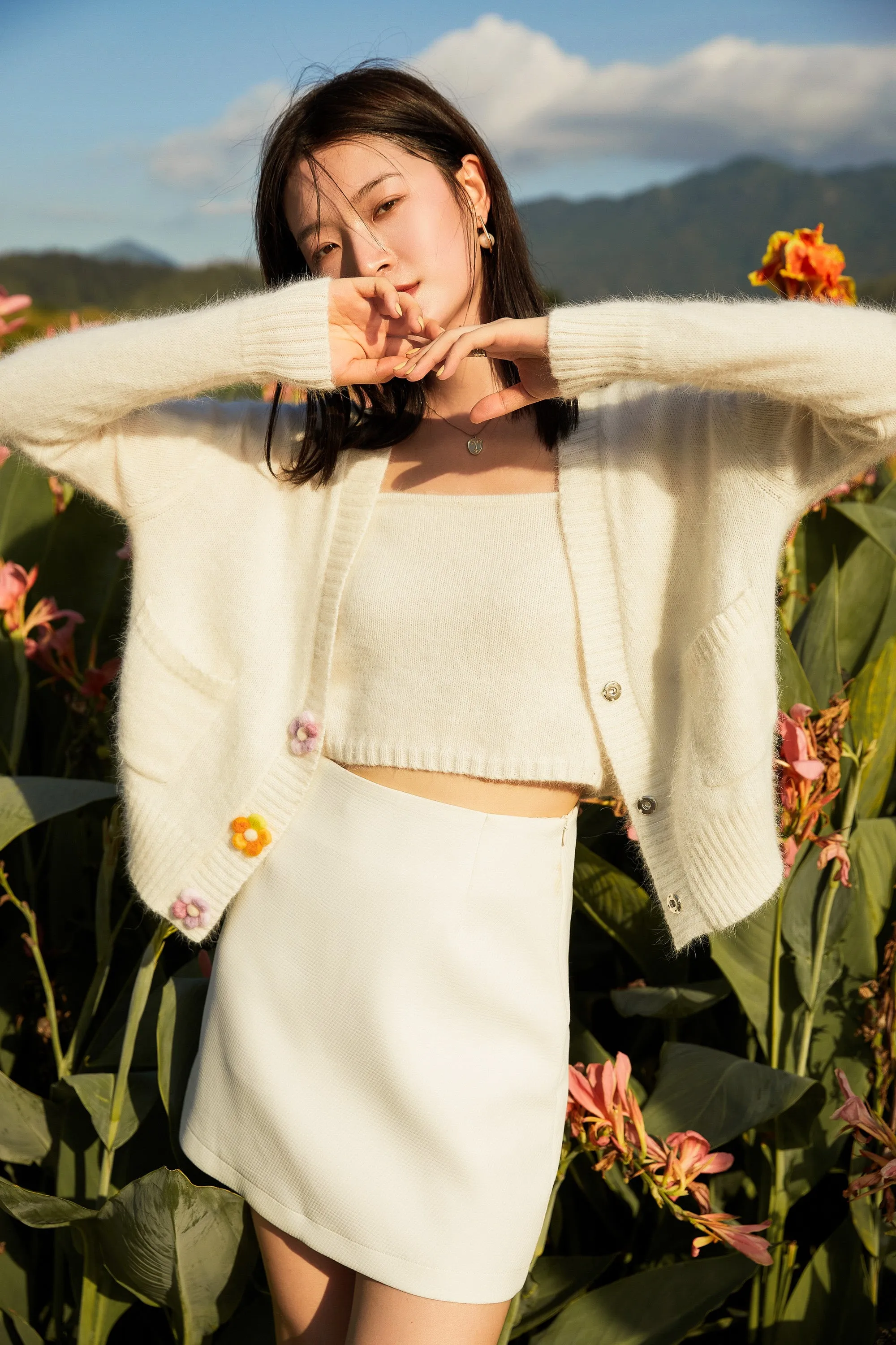 Sylphide | Lea Ivory Tank And Cardigan Set