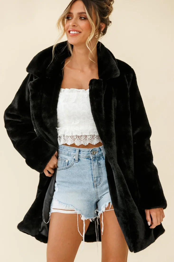 Tahoe Faux Fur Notch Lapel Coat Black