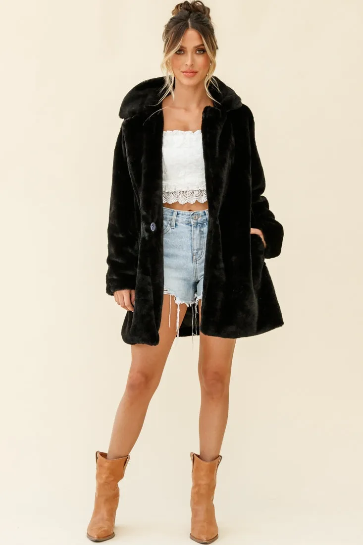 Tahoe Faux Fur Notch Lapel Coat Black