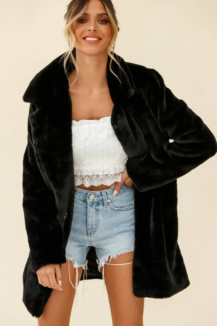 Tahoe Faux Fur Notch Lapel Coat Black