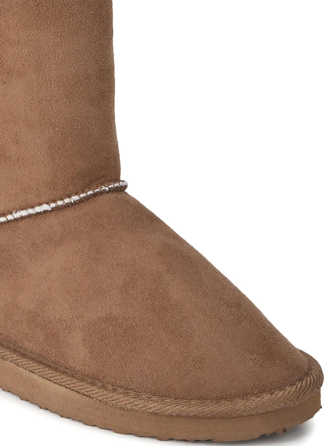 Tan Flat Snow Ankle Length Fur Boots