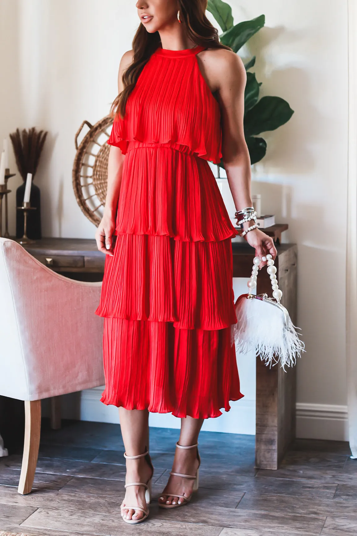 The Bella Tiered Dress-Red