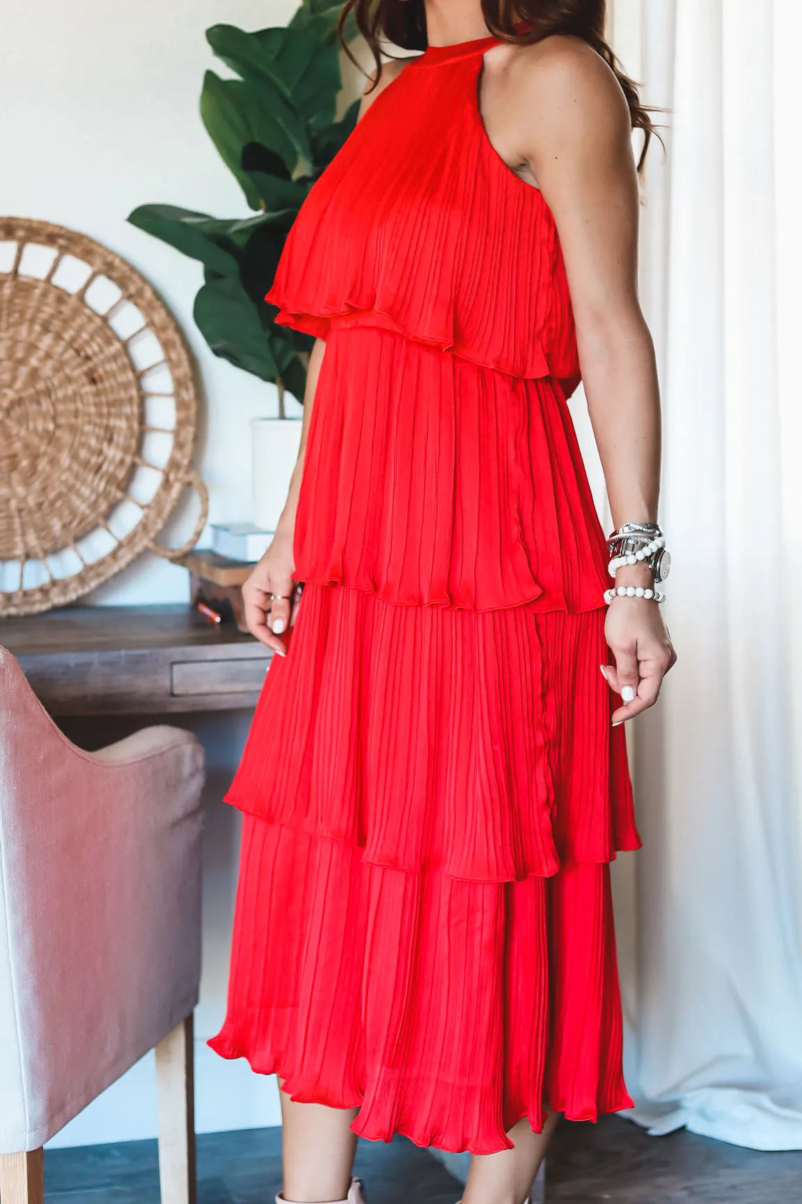 The Bella Tiered Dress-Red