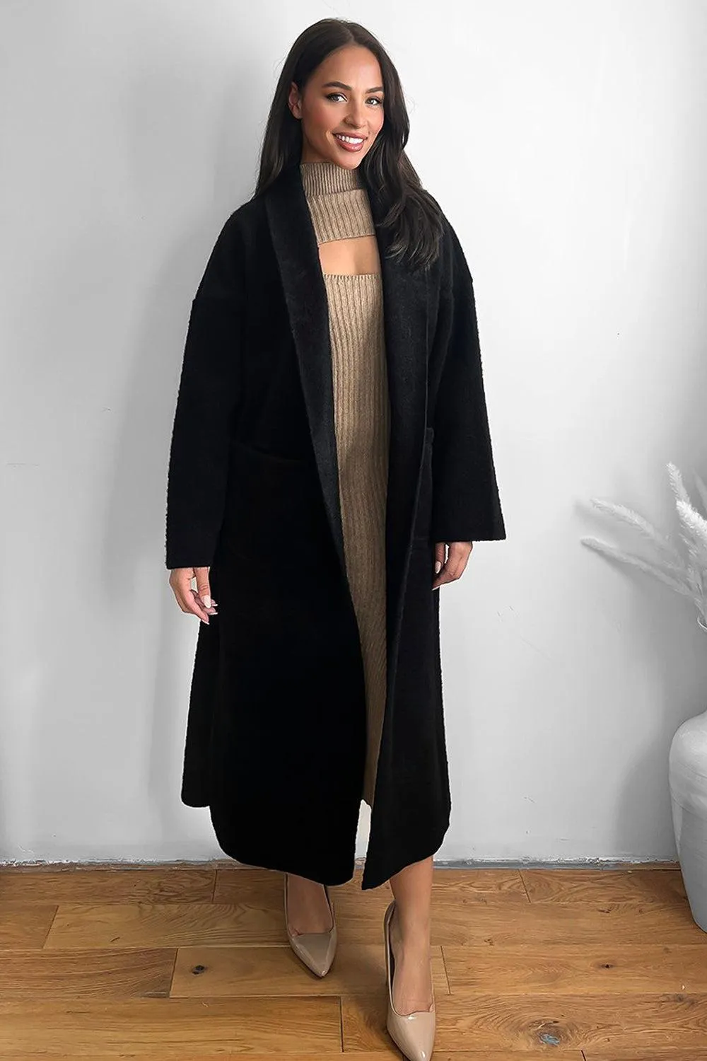 Thick Knit Side Pockets Maxi Cardigan