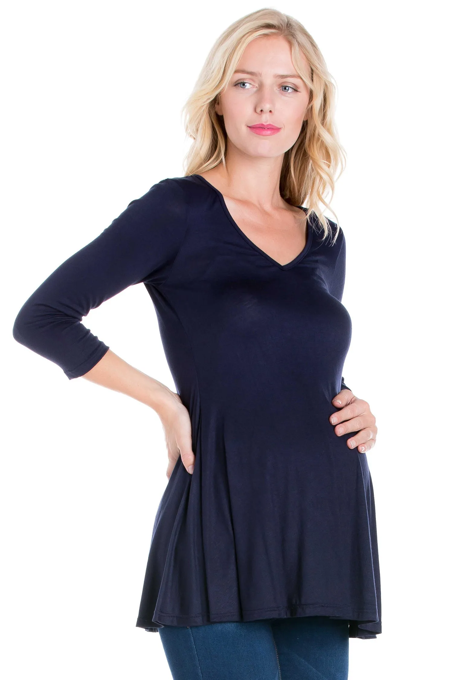 Three Quarter Sleeve V-Neck Maternity Tunic Top