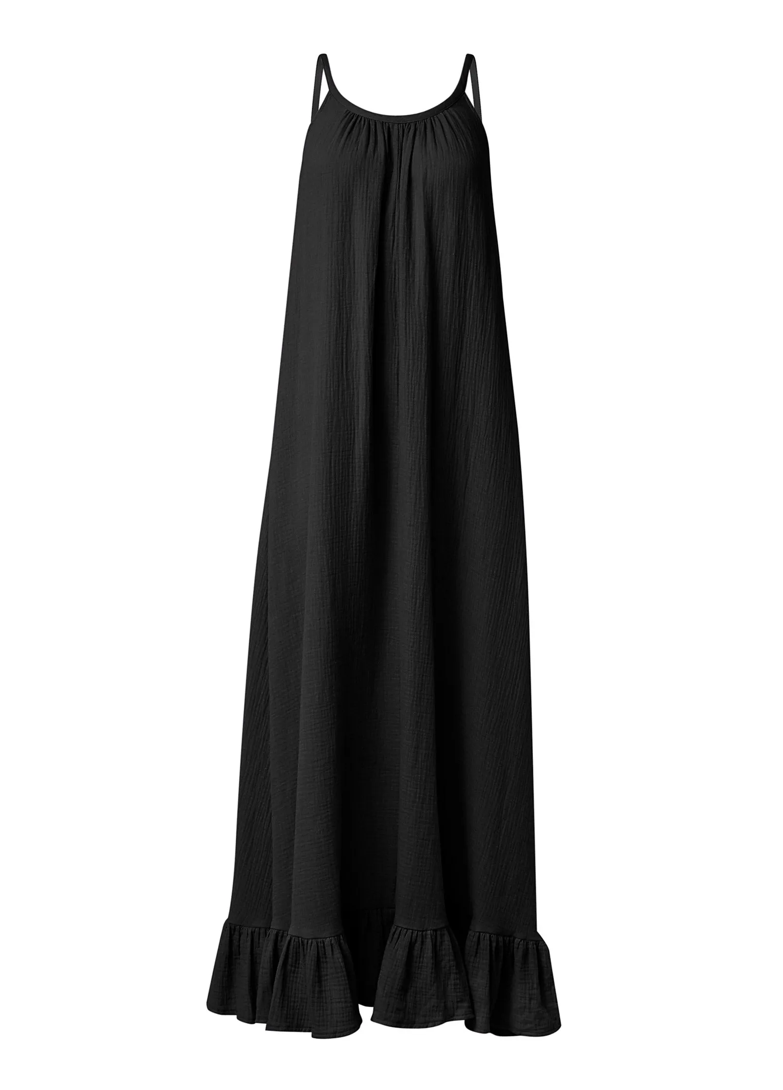 Tie-Back Ruffle Maxi Dress - Black