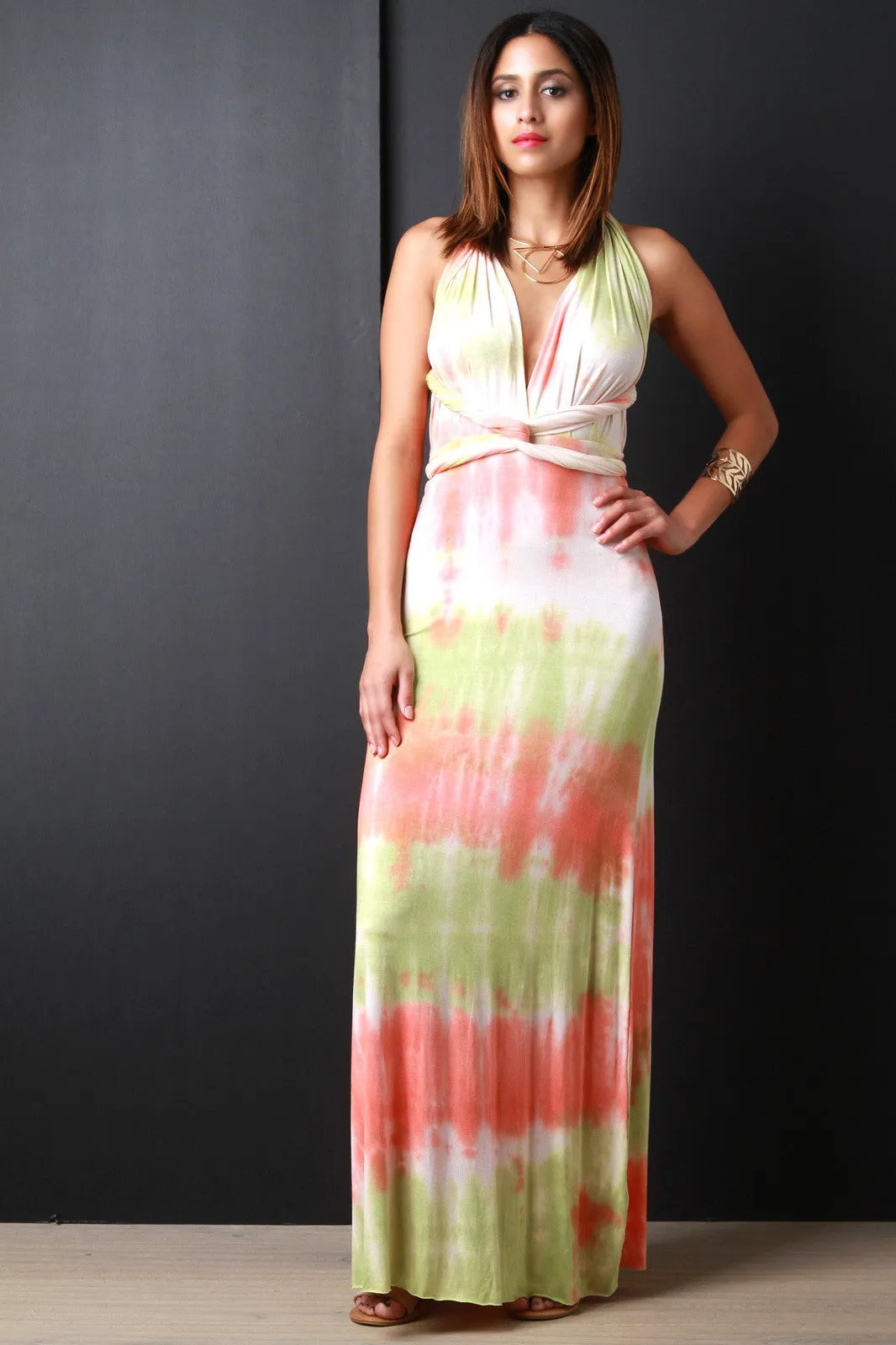 Tie Dye Convertible Multi Wrap Maxi Dress