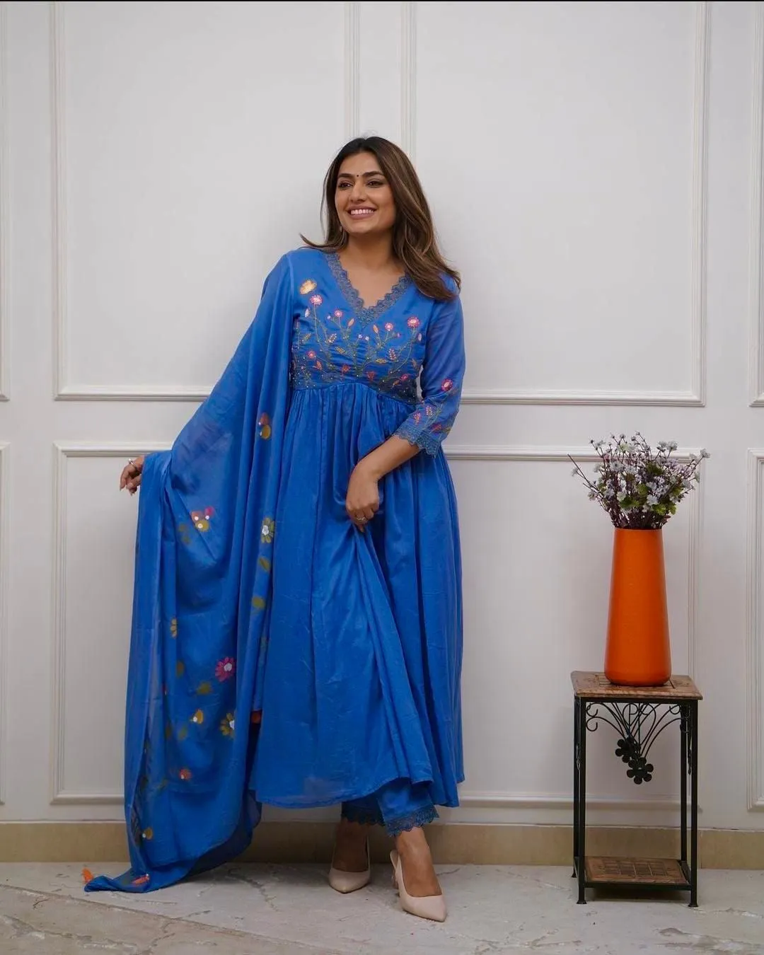 Traditional blue Kurta with Dupatta & Pant Set