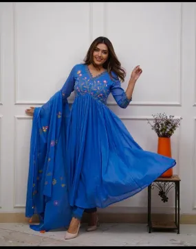 Traditional blue Kurta with Dupatta & Pant Set