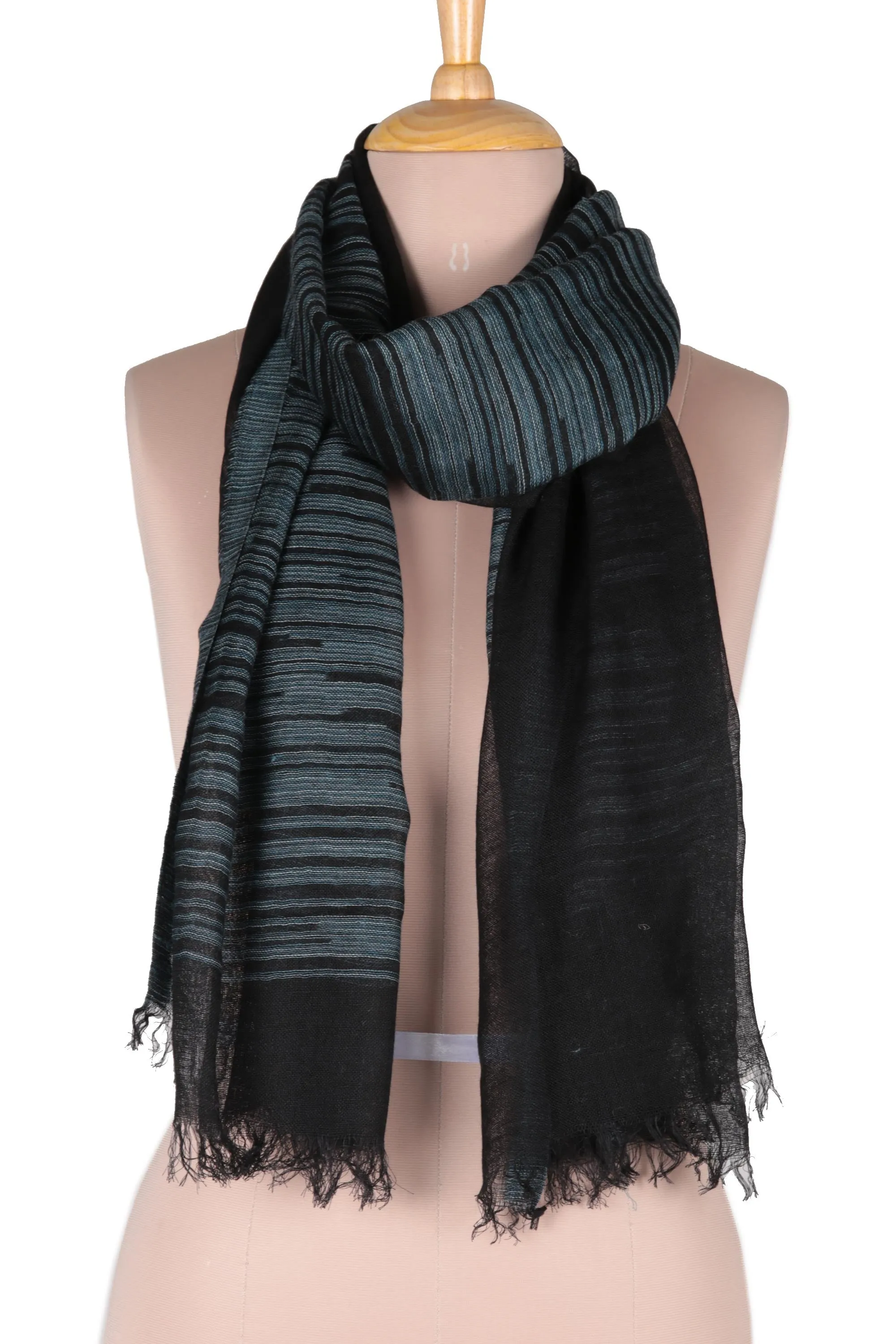 Tri-Tone Dark Wool Shawl Woven in India - Midnight Delight | NOVICA