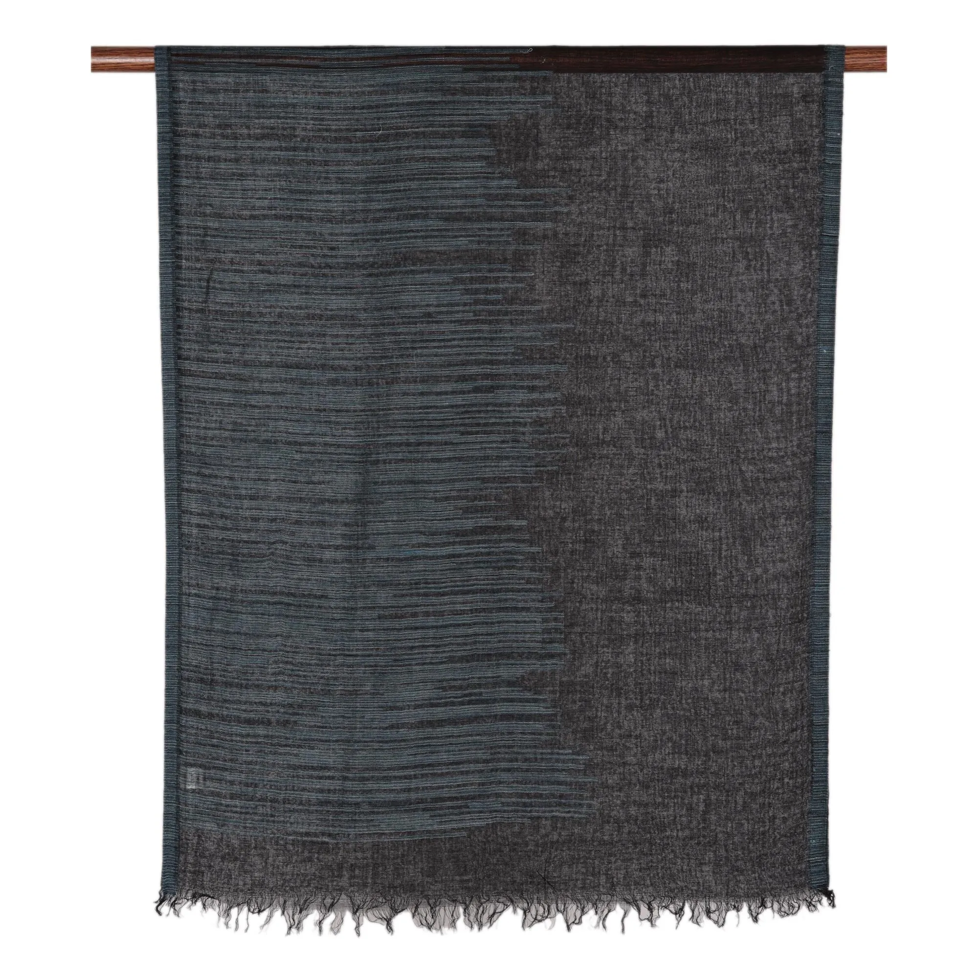 Tri-Tone Dark Wool Shawl Woven in India - Midnight Delight | NOVICA