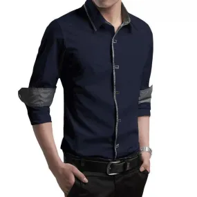 Trybuy Exclusive Navy Blue Cotton Button-Up Shirt For Men