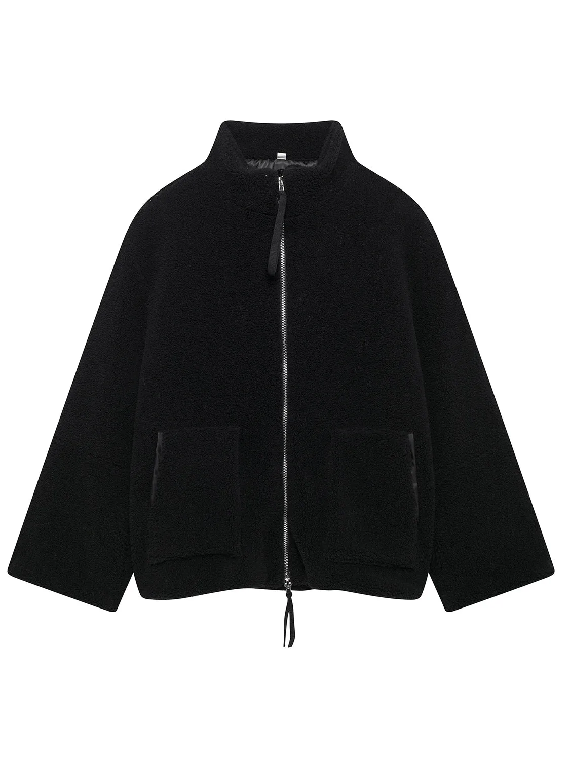 Turtleneck Plush Jacket Women Zip Up Long Sleeve Outer Double Pockets Coat