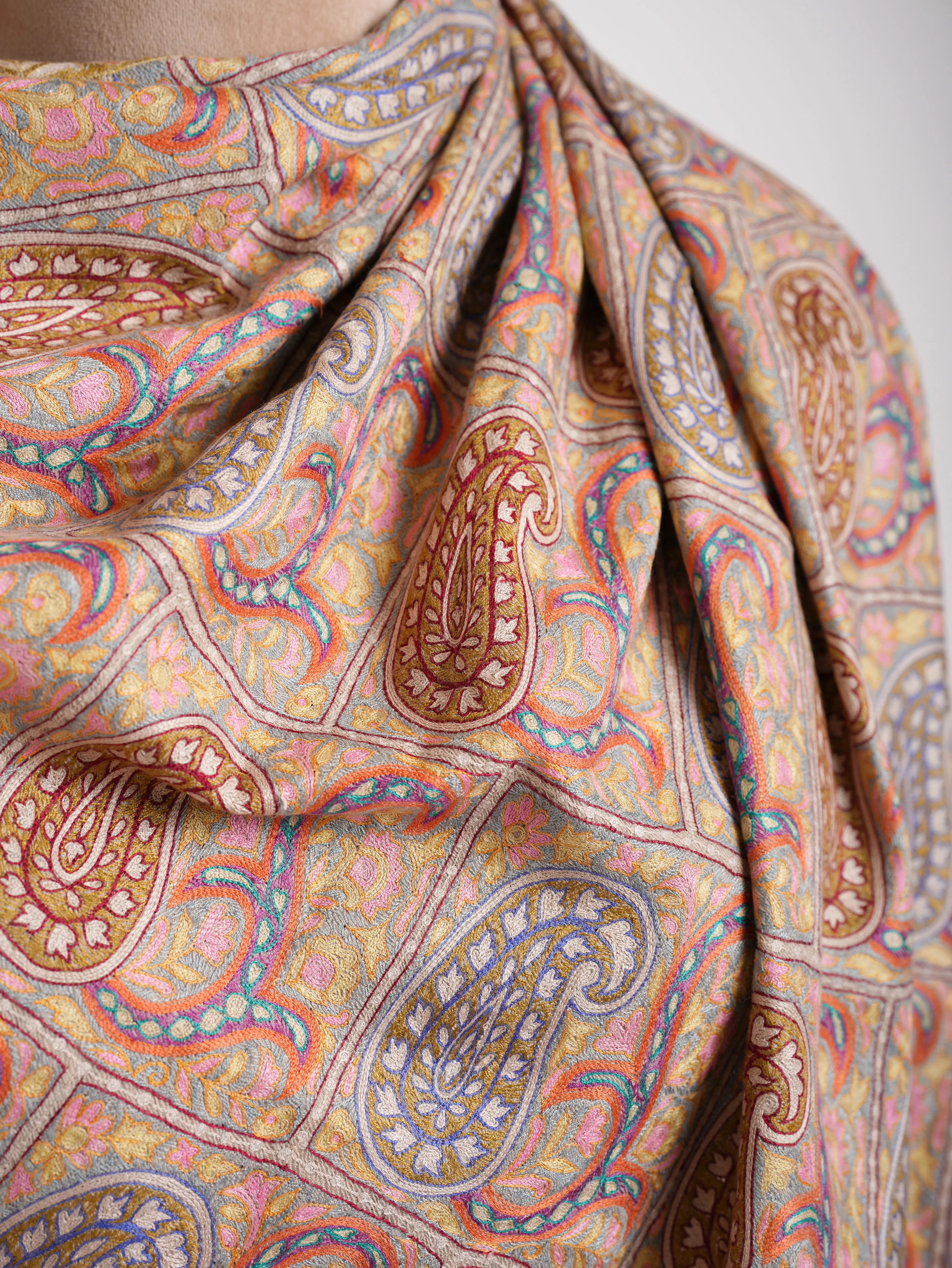 Two States Marvelously Embroidered Pashmina Shawl