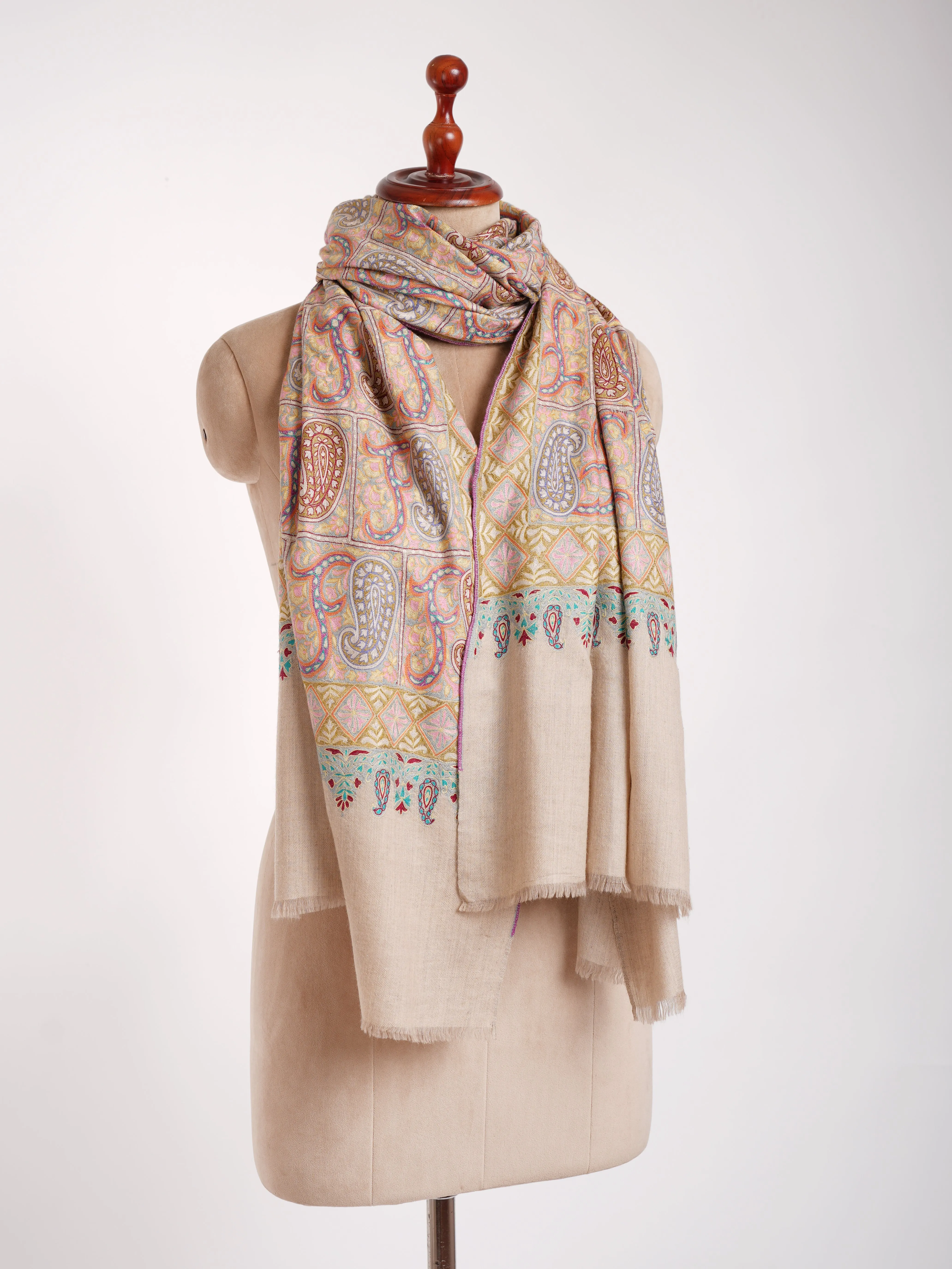 Two States Marvelously Embroidered Pashmina Shawl