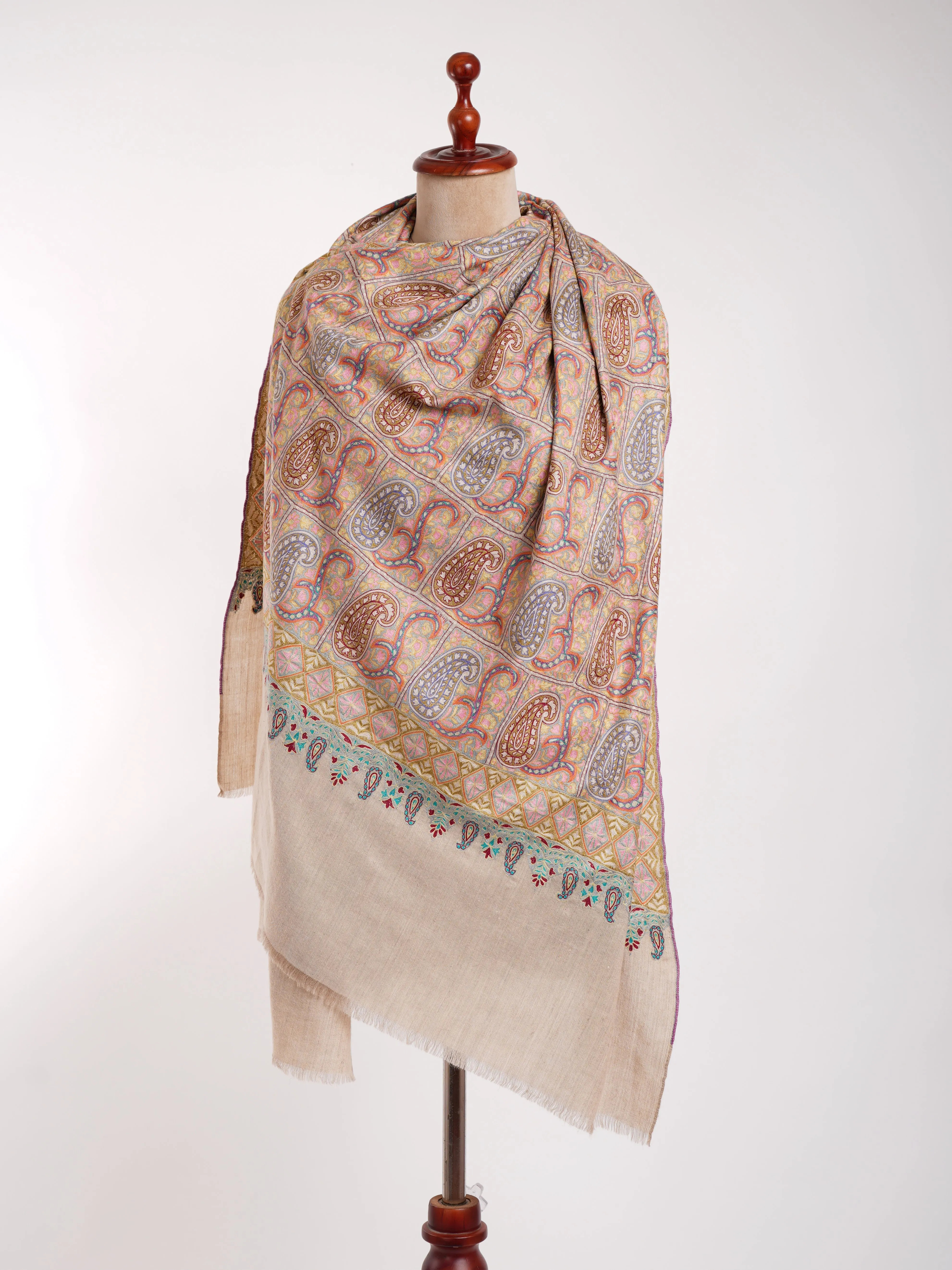 Two States Marvelously Embroidered Pashmina Shawl