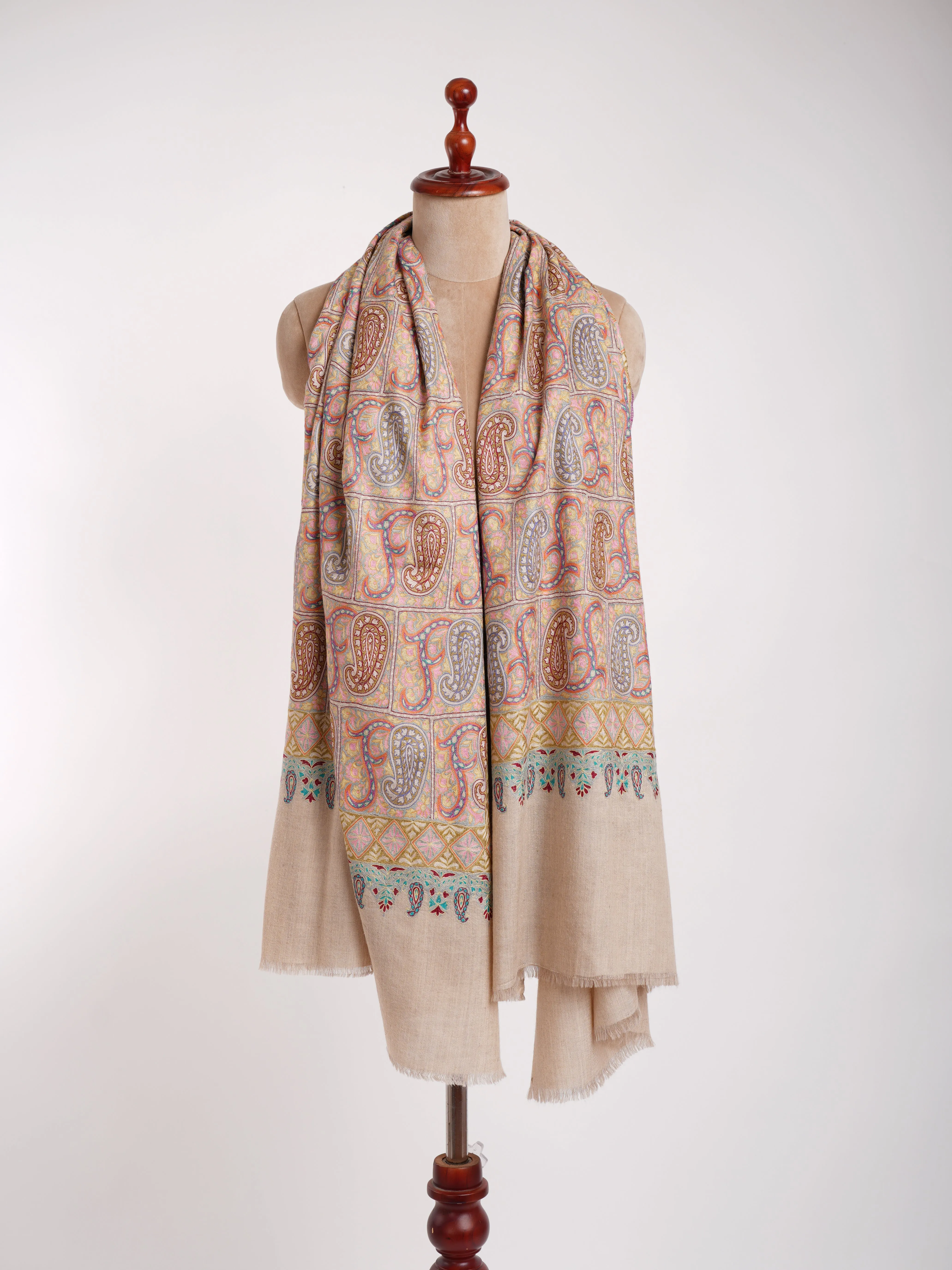 Two States Marvelously Embroidered Pashmina Shawl