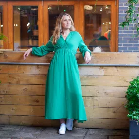 V-neck Long Sleeved Maxi Dress Green