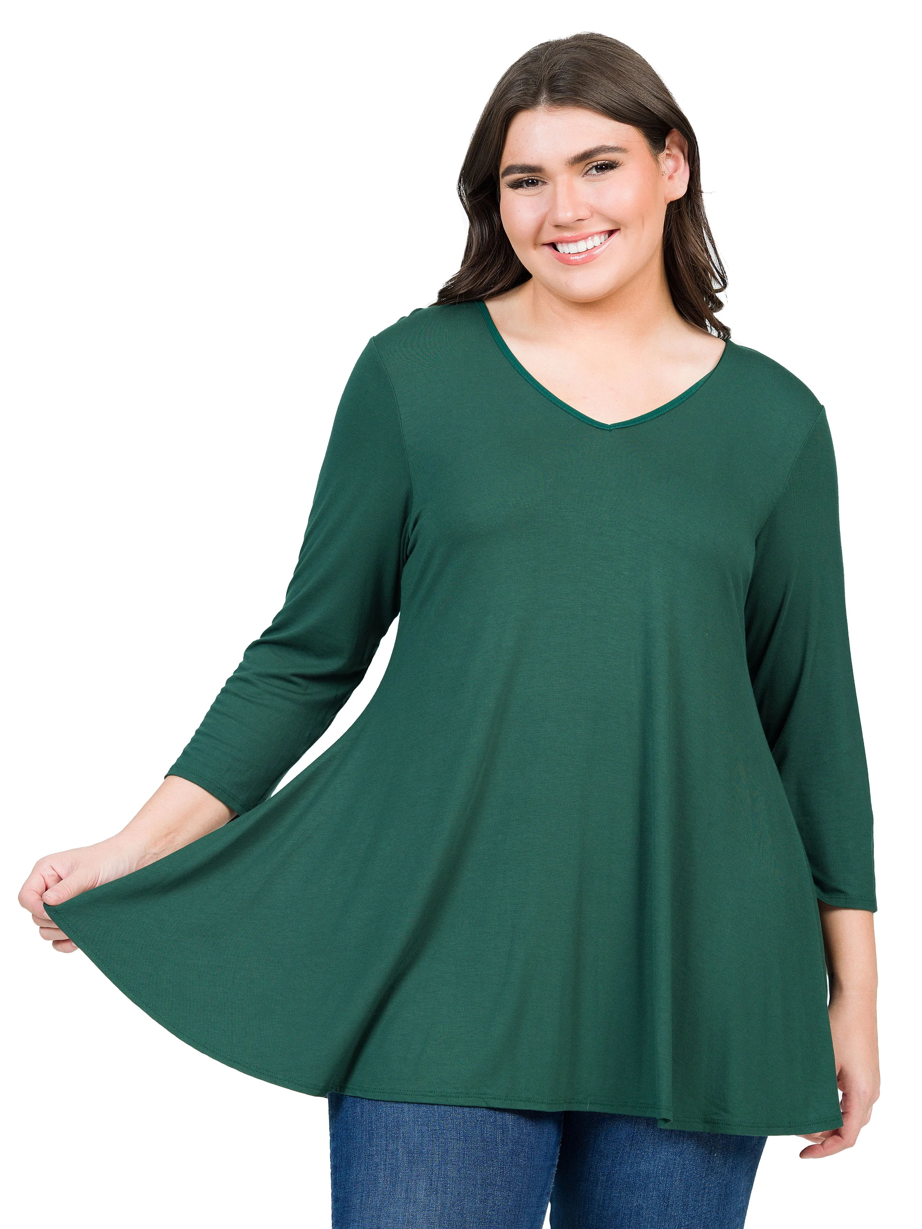 V-Neck Plus Size Three Quarter Sleeve Tunic Top For Women