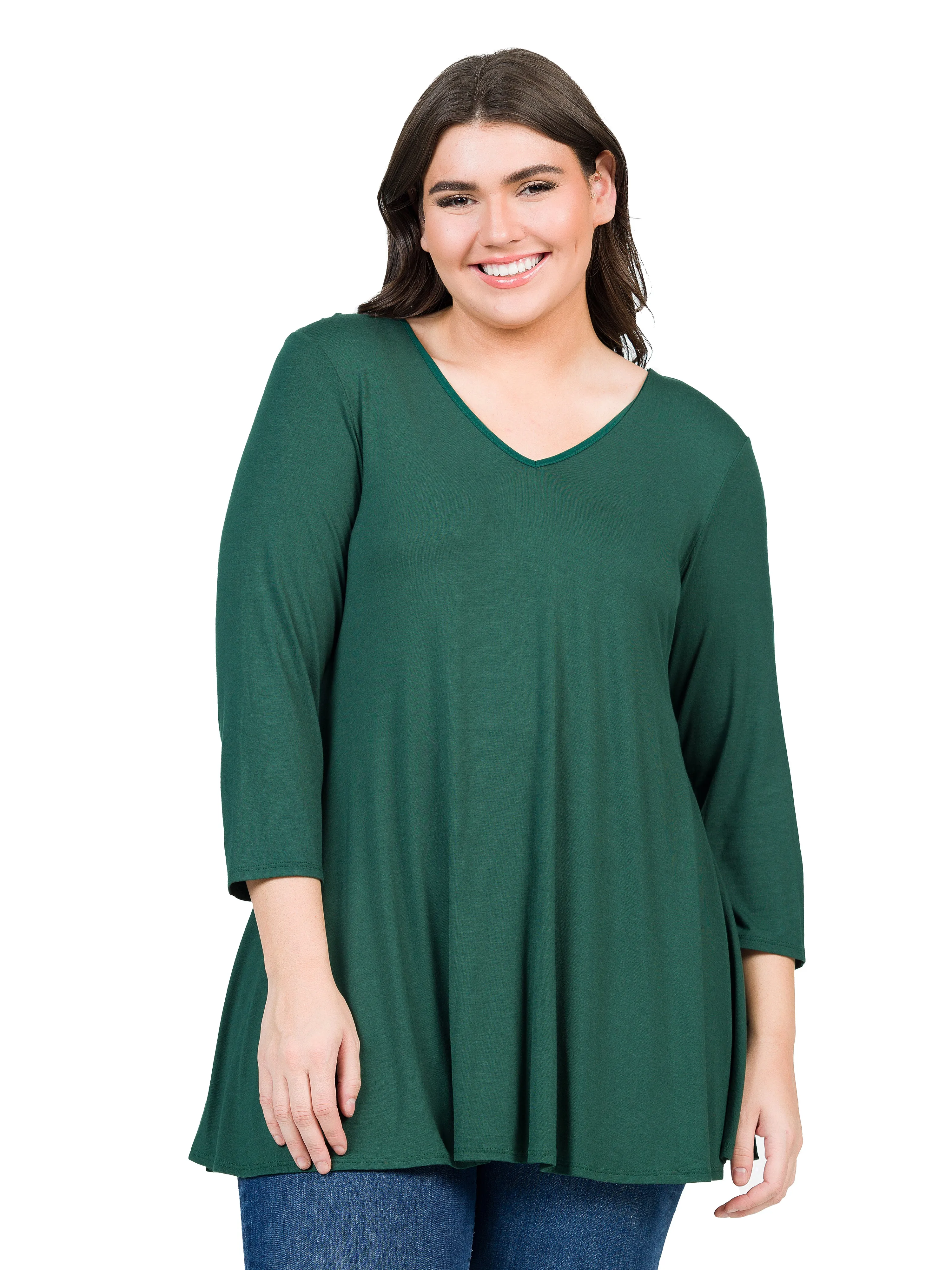 V-Neck Plus Size Three Quarter Sleeve Tunic Top For Women