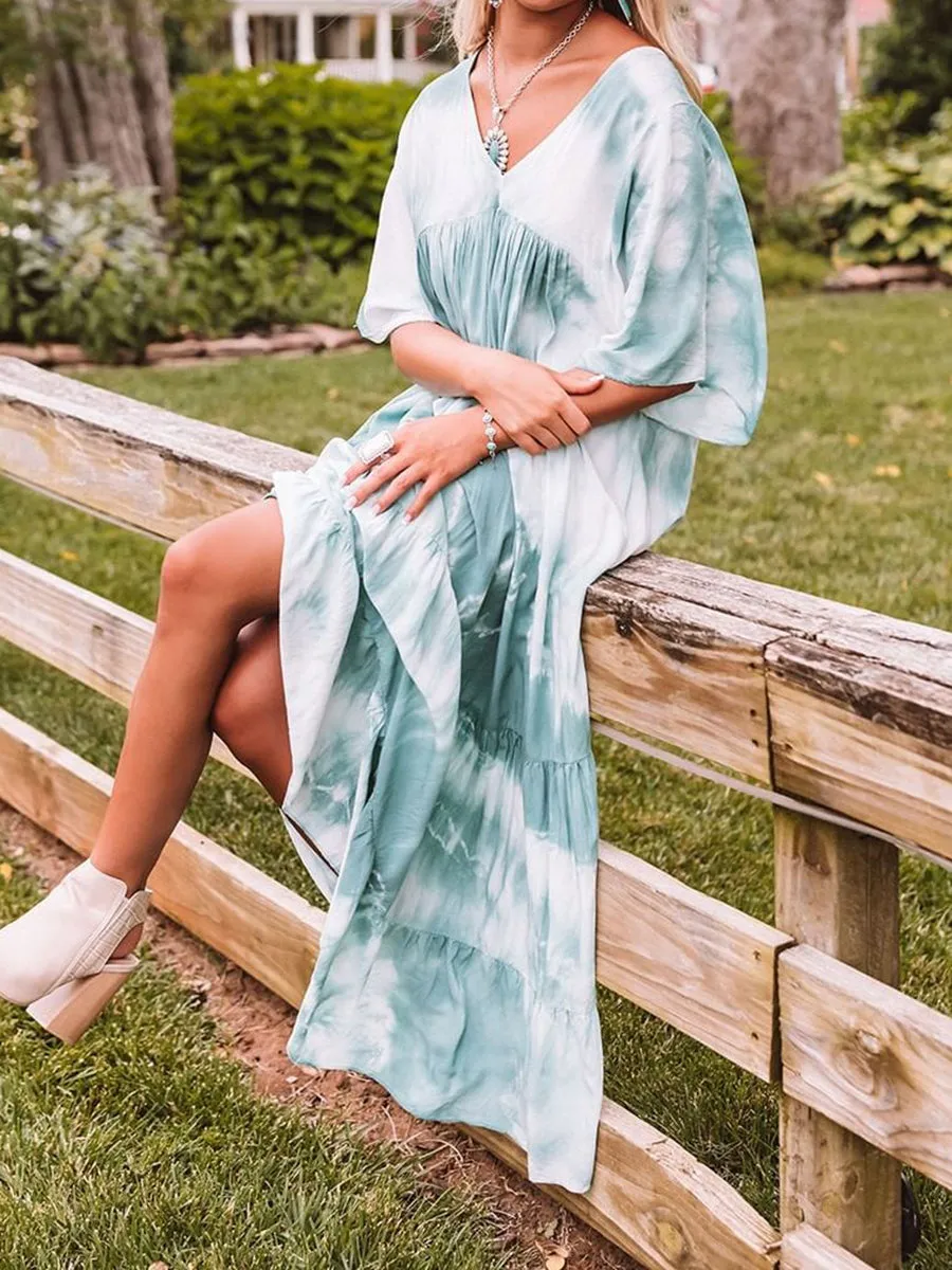 V-neck Tie-dye Loose Dress