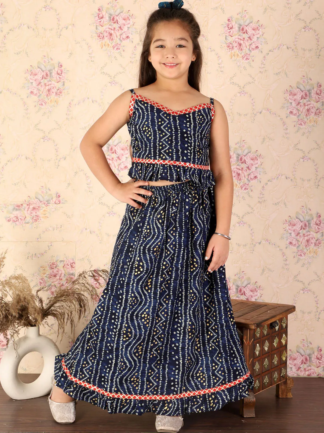 VASTRAMAY Blue Bandhni Print Rayon Siblings Set