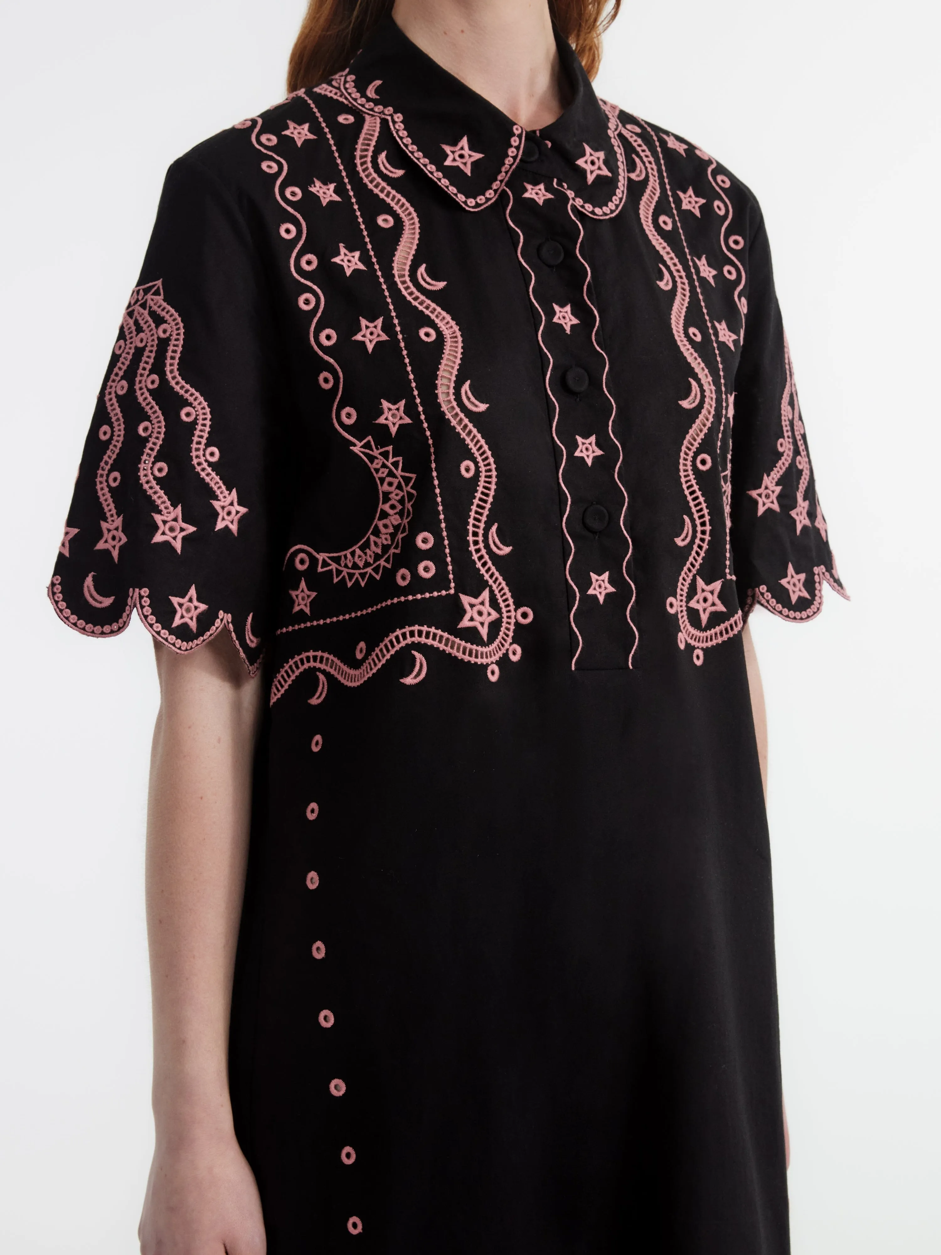 Venyx Dree Cotton Broderie-Anglaise Dress in Black