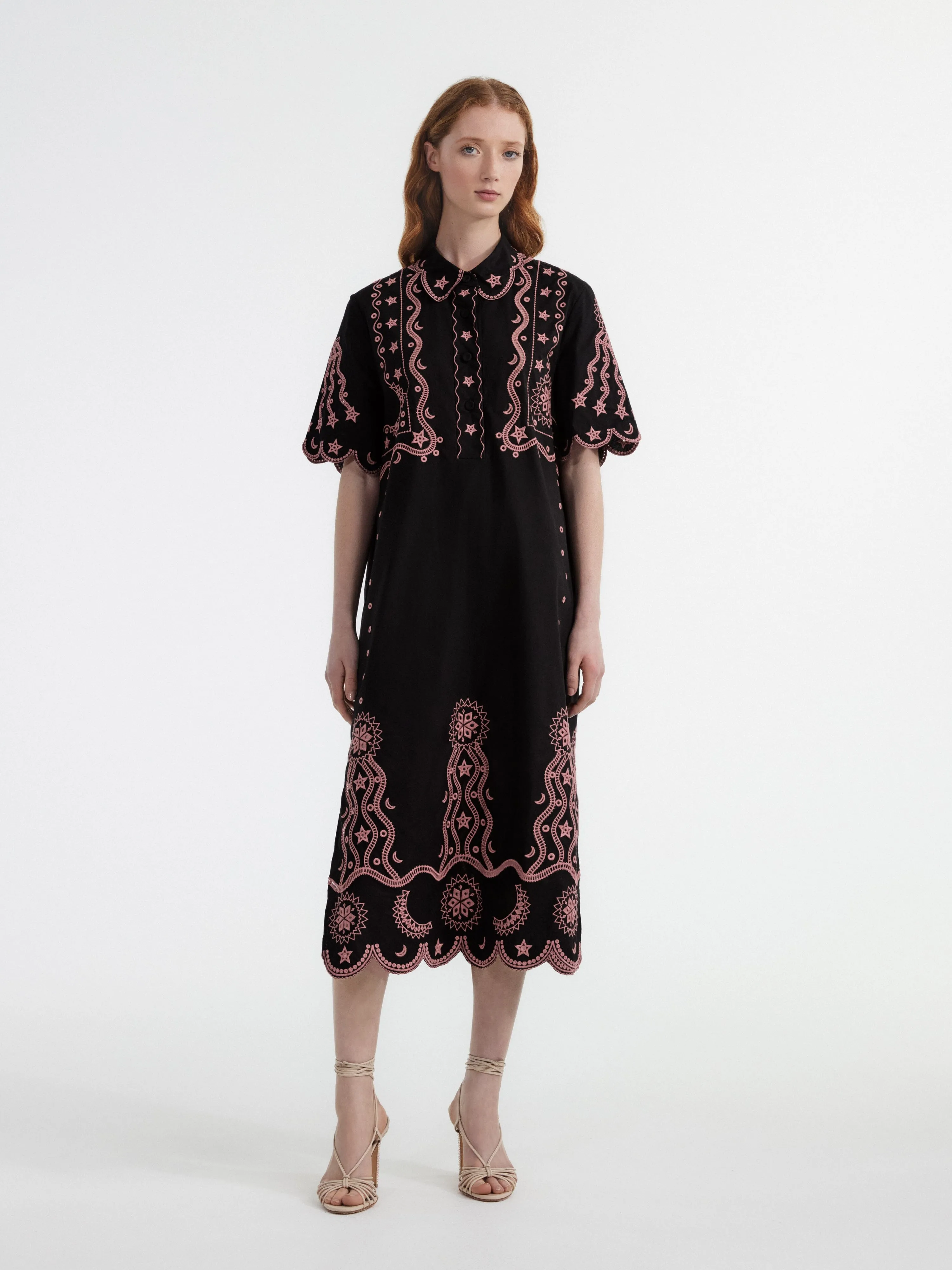 Venyx Dree Cotton Broderie-Anglaise Dress in Black