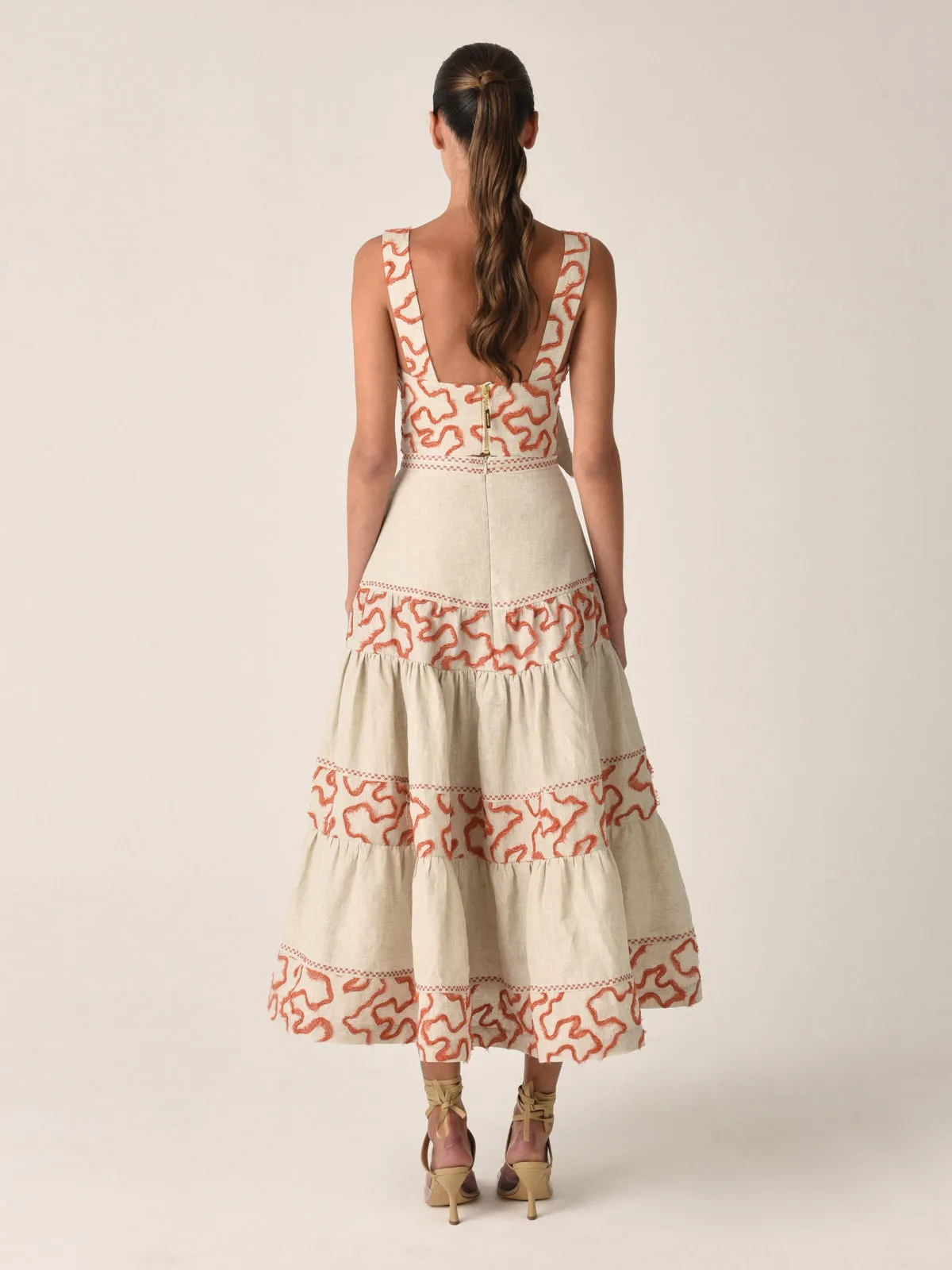 Verna Skirt Coral Olive Embroidery