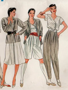 Vogue 8246 Womens Jacket Skirt Top & Pleated Pants Shorts 1980s Vintage Sewing Pattern Size 12 Bust 34 inches