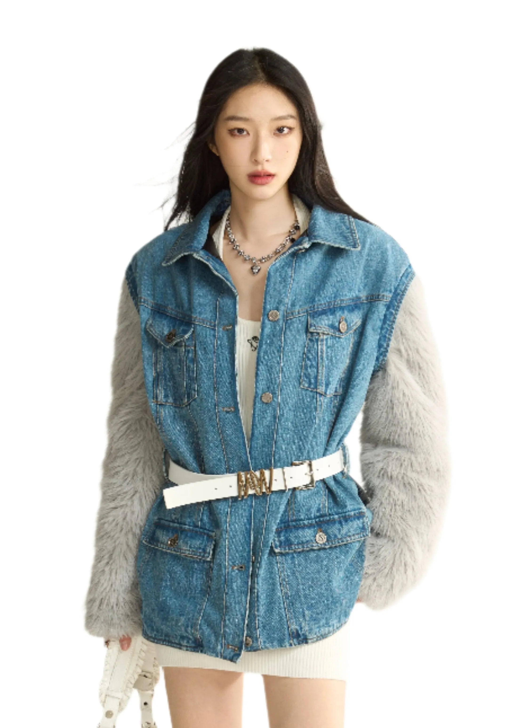 Westworld Washed Denim Fur Coat