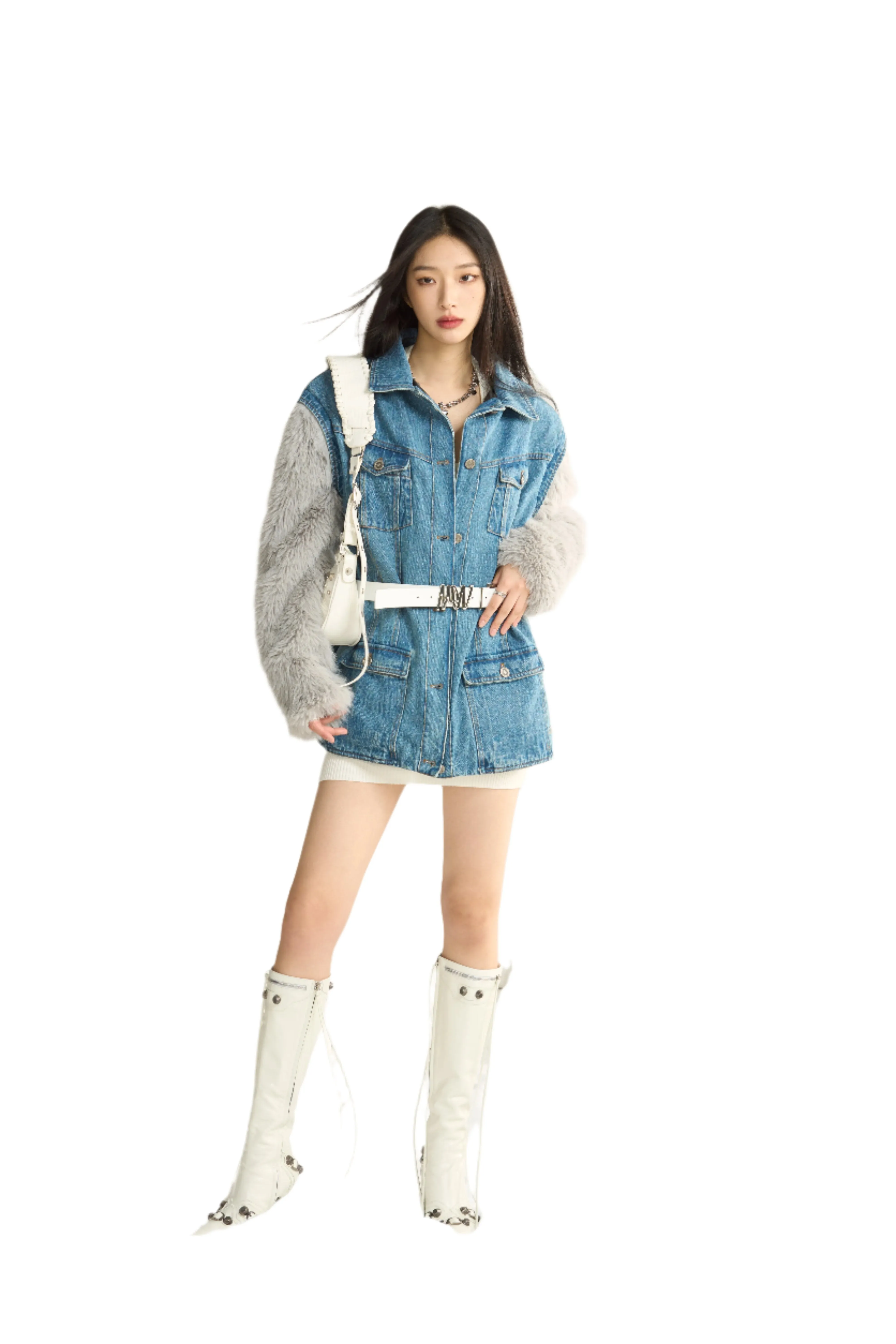 Westworld Washed Denim Fur Coat